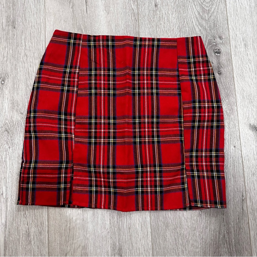 Red Plaid Tartan Mini Skirt
